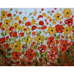 SUMMER Floral Painting 16×20 – Textured Impasto Yellow Daisy Orange Green Cream