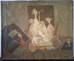 PETER HOROWITZ 1922-2005 „Musicians“ Painting oil canvas Israel POLAND artist