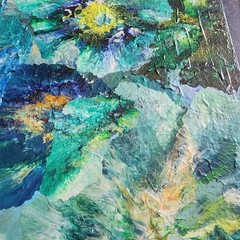 Original Abstract Fluid Art Painting Acrylic Pour Blue Green Gold 30×36 Framed