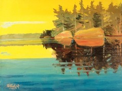 Up North Lake Hard Edged Forest Colorist Impressionism oil Painting landscape