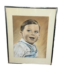 Vtg ‘53 Original Boy In Blue Pastel Artist Wender 14 5/8”w 18.5”T Framed