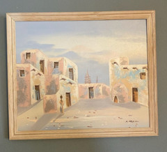 Oil On Canvas Painting Southwest Pueblo Signed by Artist K. Mescal 22.5×24.5 in