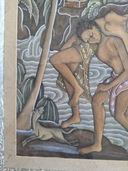 Vintage Painting Bali Indonesia nature and people scene. Framed peinture huile