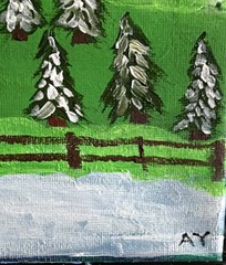 Cabin Mountains Moon Trees Acrylic Painting on Canvas, Unframed, Signed AY