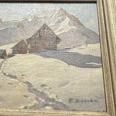 Original Eric Riordon Oil On Panel Snow Scene 8 x 6” Framed