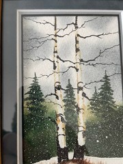 Original Watercolor Birch Trees Signed T Soucek