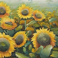 Charles R. Benolt, Original 3D Painting of Sunflowers, Oil on Canvas, Framed