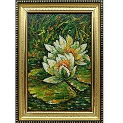 Original oil painting framed Water lilies 6×4 in