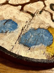 Abstract Hand Painted Natural Live Edge Wood Cut Art Landscape Scene Signed 13”