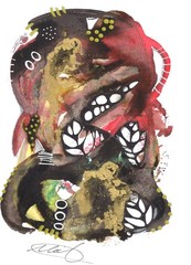 Alcohol Inian acrylic ink drawings recycled watercolor paper leaves Fall season