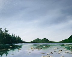 11×14 Maine Original Oil Painting Acadia Jordan Pond Landscape Blue Sky Signed