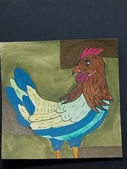 4×4 ROOSTER CHICKEN FARM HOME DECOR Original Painting Miniature FOLK ART by GAT