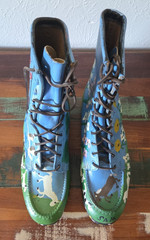 Sam McMillan Dot Man Painted Folk Art Boots Estate MSgt Hulslander Vintage 2000s