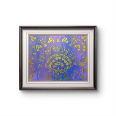 Gold Ornamental Pattern Painting Blue Purple Abstract Decor Art 11×14 Original.