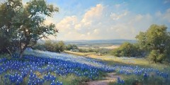 Texas Bluebonnets Landscapes Home Art Decor Hand Painted Oil Painting on Canvas