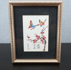 Original Chinese Brush Painting Red Plum Blossom Signed Stamped Framed 11×9.5