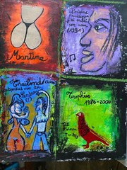 Trophies nude women Folk Art Acrylic painting on heavy paper 22 x 16.5