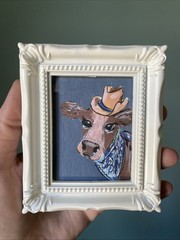 PRINT Cow Farm Animals Cute,funny, Painting,framed,miniature,small,mini
