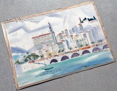 James Vance Signed Menton France Riviera Harbor Watercolor Painting 1940s
