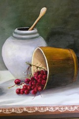 DILYA SCHAUER OIL PAINTING ON WOOD SIGNED STILL LIFE BODEGON COLOMBIAN ARTIST