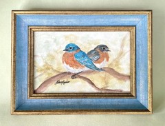 Eastern Bluebird Pair Original Painting, Framed Bird Watercolor Art Wall Decor