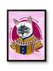 Original Acrylic 12×16 Siamese Cat Abstract Pop Art Signed Canvas Blue Pink