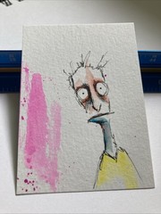 ACEO Original Watercolor Painting Abstract Man ATC Artist Trading Card OOAK