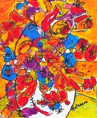 ORIGINAL FLOWERS ART ABSTRACT FLOWERS PAINTING MODERN ART HO ME DECOR 14″ #A235