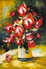 Floral in Vase,Original Oil Painting by R. Cook, 61 X91 cm