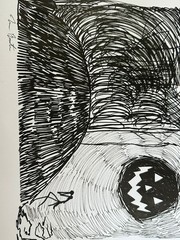 tim burton drawing and painting on old paper signed stamped vintage