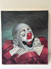 Famous Clown Painting By Veres Mid Century Portrait Circus MARGO CLARK VINTAGE