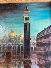 Large „European City Scene With Figure“ Oil On Canvas Painting – Framed