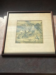ASIAN ART PRINT Original CHINESE Green Blue Circa 1910 Genre Painting FRAMED