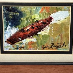 Julia Renigado Oil on Tapa (2) 2005 Hand Painted Art Maui Hawaii Beach Scene