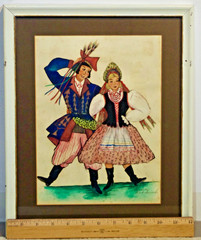 Watercolor- Framed Signed- Helen Kubikoski Polish Folk Dance Kujawiak Vintage
