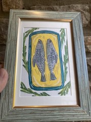 Sardines Fish original 4/6,painting On Paper,framed