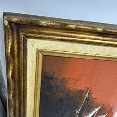 C.K Fang Acrylic Painting Vintage Gold Frame 13″ x 11″ Red Sky Boat Scene Set 2