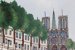 VINTAGE OIL PAINTING ON CARDBOARD SIGNED G BEPO PARIS NOTRE DAME SEINE NAIF ART