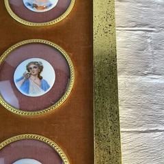 Vintage Victorian Women Cameo Painting On Porcelain In Wooden 15” Frame