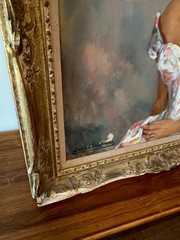 Sascha Lautman Vintage Oil Portrait Painting Socialite Woman Gilt Wood Frame