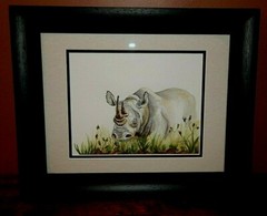 AFRICAN Rhinoceros Original Watercolor Painting, Vibrant, Detailed, Signed, Mint