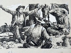 ANTIQUE ILLUSTRATION PAINTING DRAWING COLLECTION THE LIARS CLUB COWBOY WESTERN