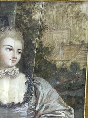 Portrait Of A Lady Early 18th Century Framed Painting 4 1/4” X 4 1/2” Signed