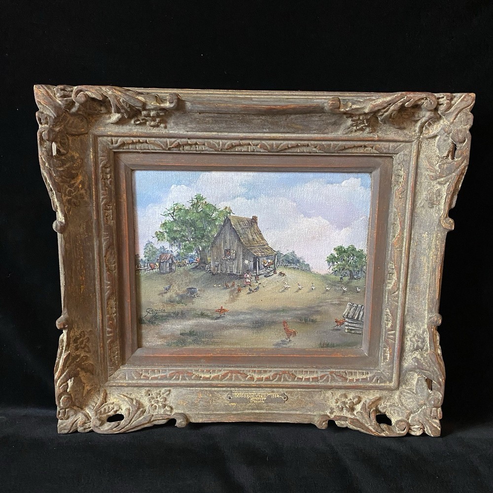 Janice Bourgeois Trahan Folk Art Oil Painting „House on the Hill“ Americana