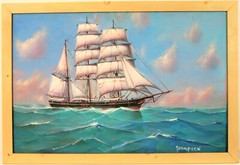 1978 ELLERY THOMPSON PAINTING CHARLES W MORGAN MASTERPIECE WHALER SHIP MYSTIC CT