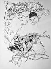 ⭐✅🇺🇸 Spider-Man vs The Incredible Hulk ORIGINAL ART by KOUFAY 19″x24″ INK