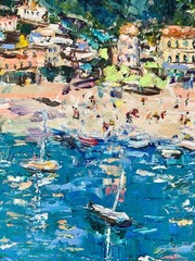 Positano Amalfi Italy Coastal Oil Painting on Canvas Seascape Painting