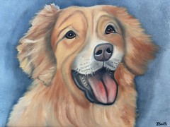 Original oil painting 11 x 14 inches happy golden retriever dog