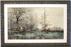 Large Frank F. English Watercolor/Gouache A Pastoral Landscape With Figures