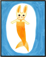 Bunny Mermaid Painting, Fantasy Animal Art 8×10